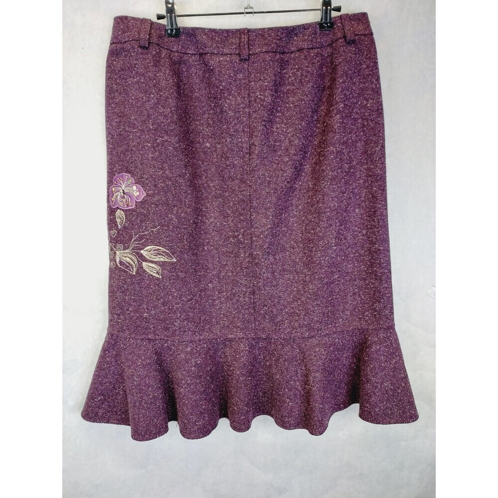Marks & Spencer Tulip Midi Skirt Womens 10 Wool Beaded Embroidered Floral Career